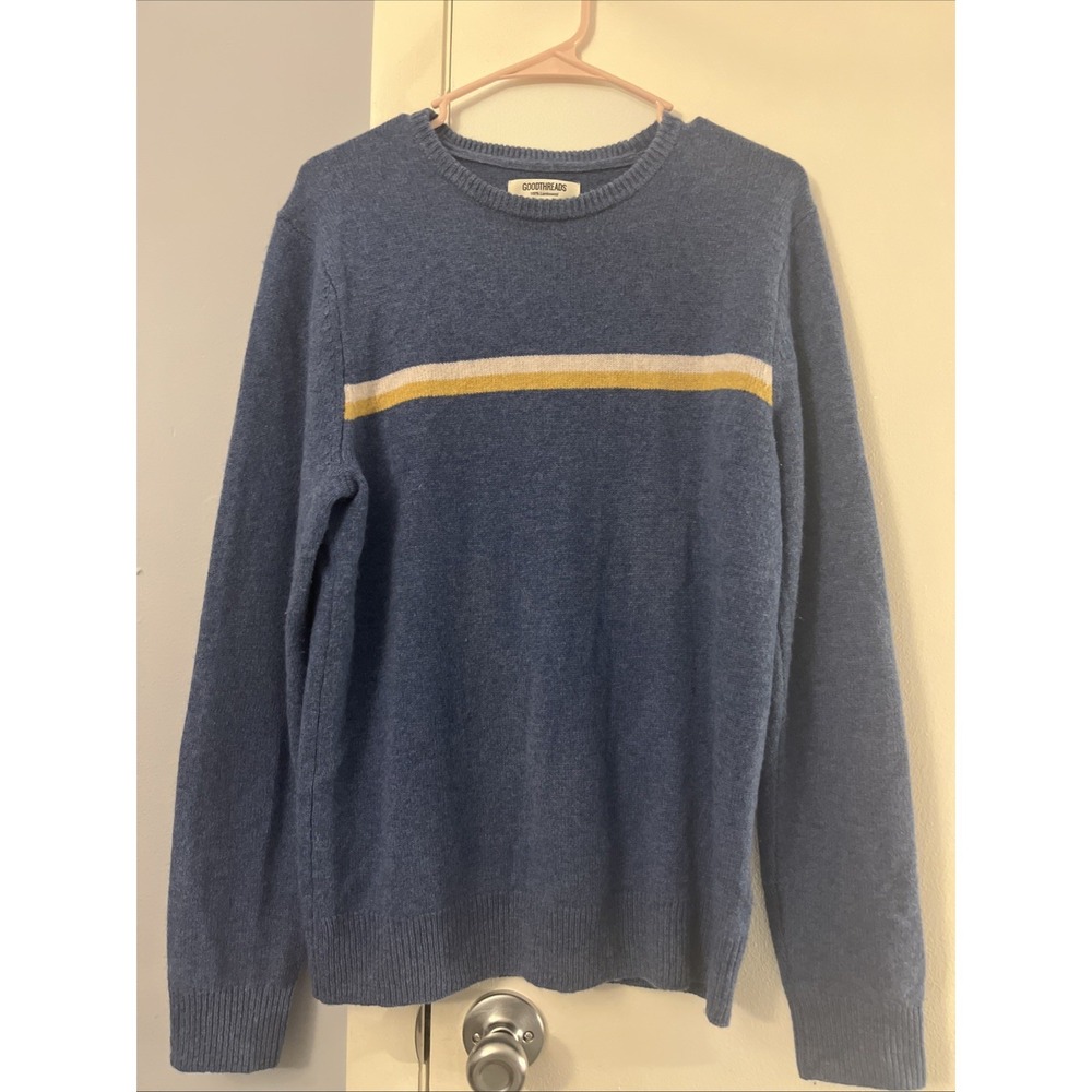 Goodthreads Small Men's Lambswool Sweater Blue‎ Y2K Pullover Stripe Crewneck